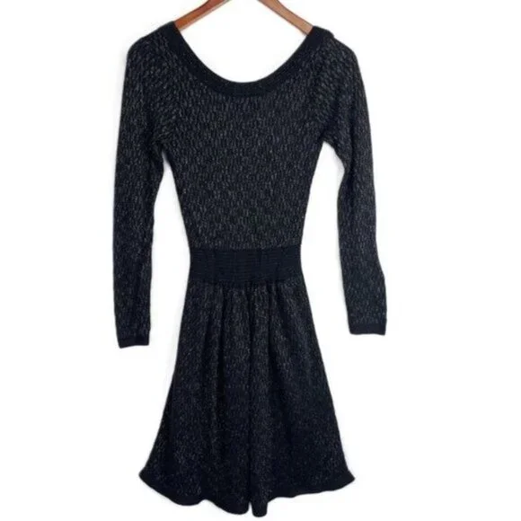 Sandro Ritournelle Metallic Long Sleeve Jacquard Knit Mini Dress Black 1/ S/ 4 - Picture 1 of 8